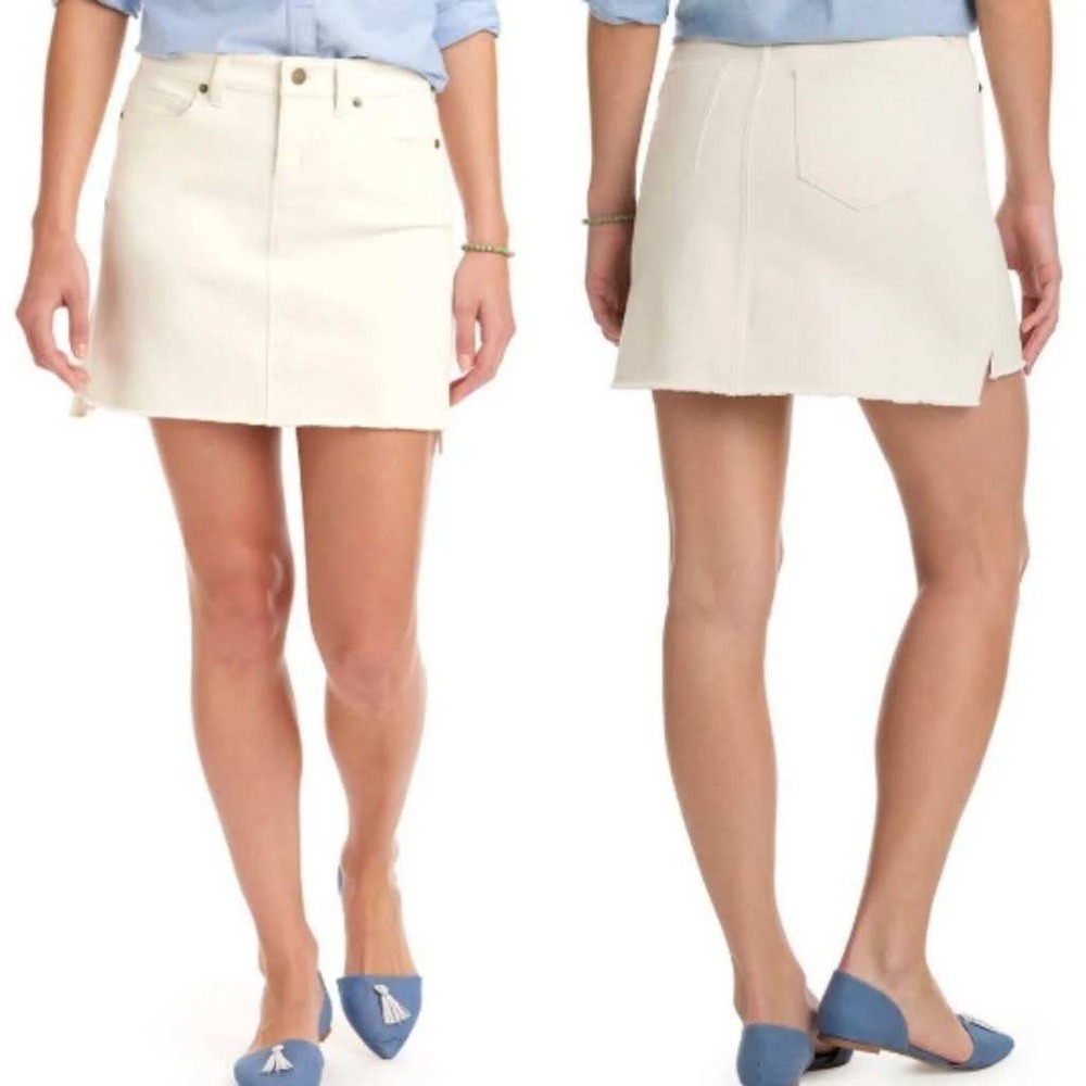 Vineyard Vines Womens Off White Raw Hem Denim Mini Skirt Whale Logo Size 10